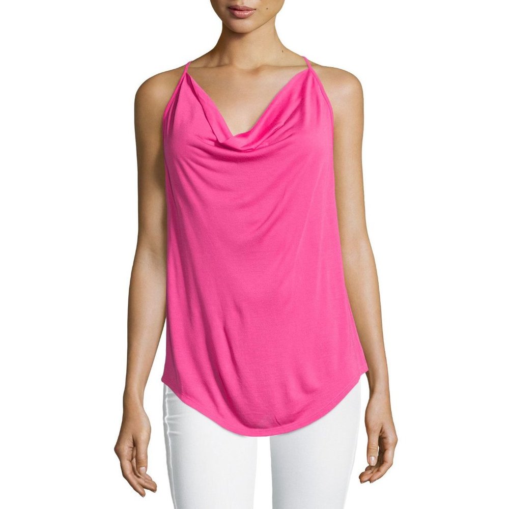 $105 Haute Hippie Cowl-Neck Racerback Draped Tank Top Fuchsia Modal Small
